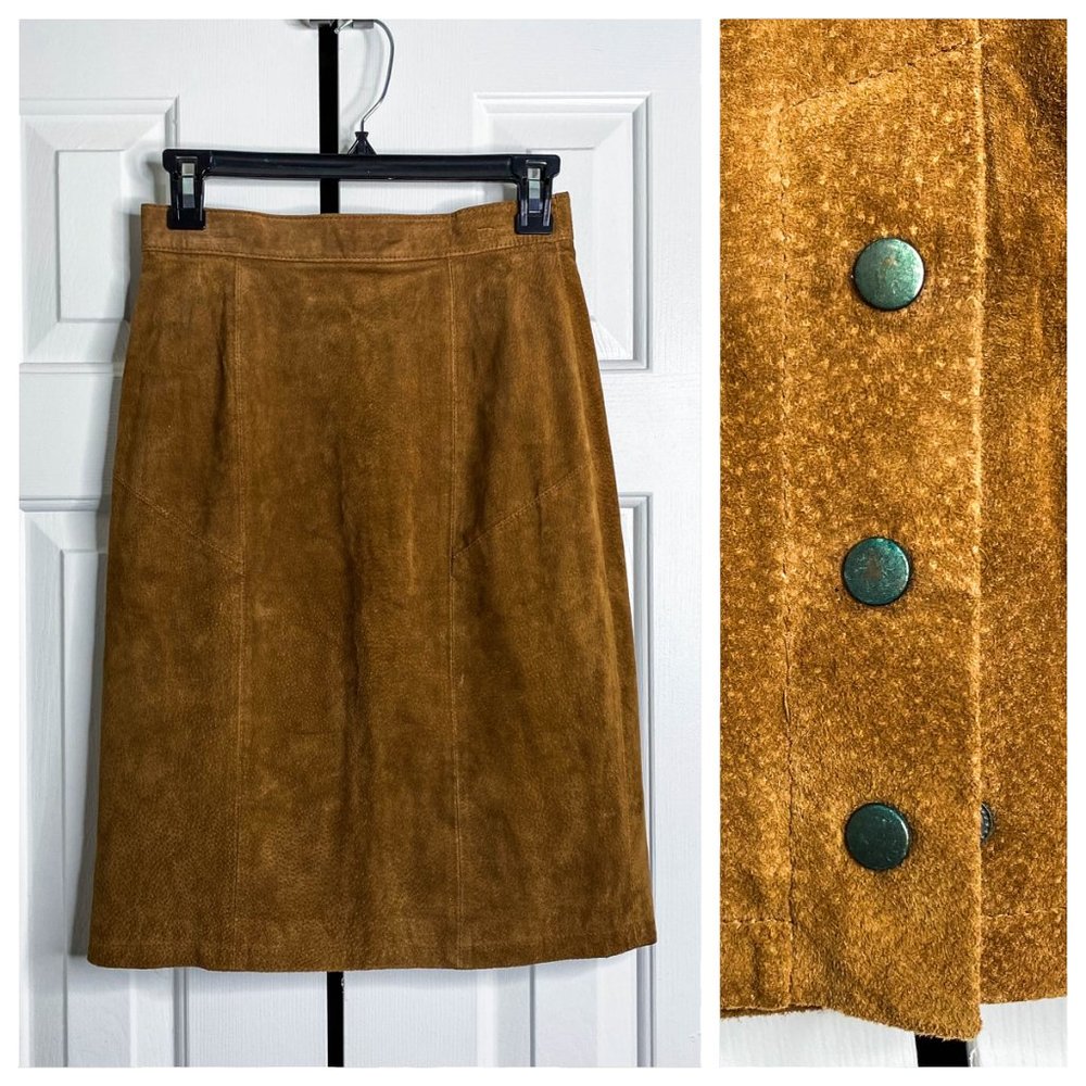 Vintage High-Waiste Leather Mini Snap-Button Skirt